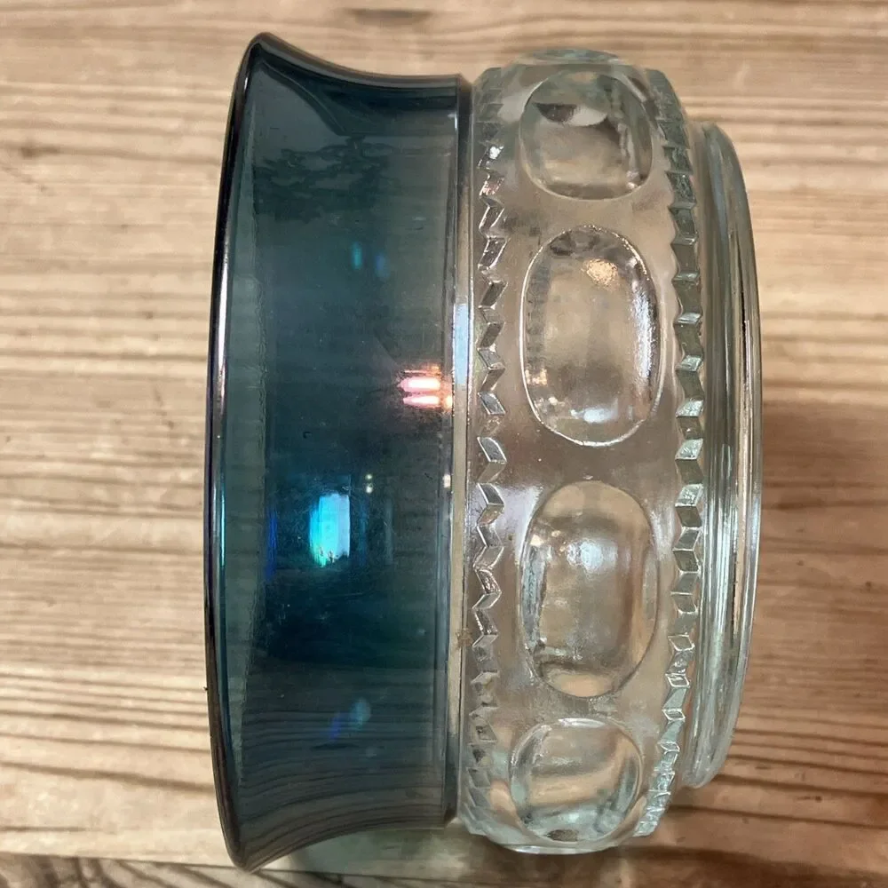 VTG KINGS CROWN TIFFIN BLUE IRIDESCENT RIM 4
